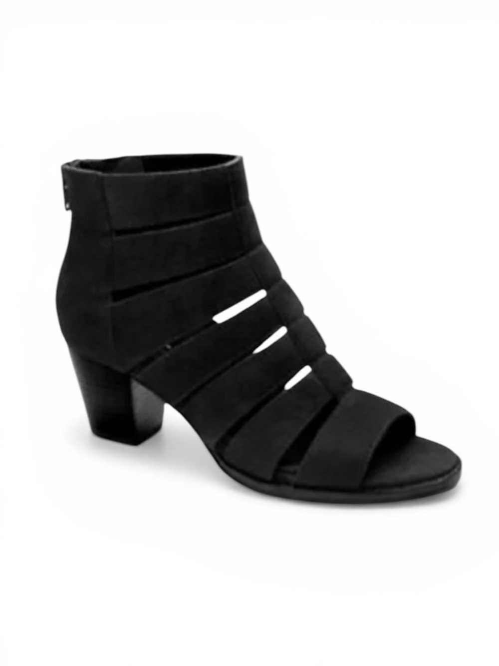 Vionic Aloft Harlow Caged Gladiator Heeled Open Toe Sandal Black Suede Size 9